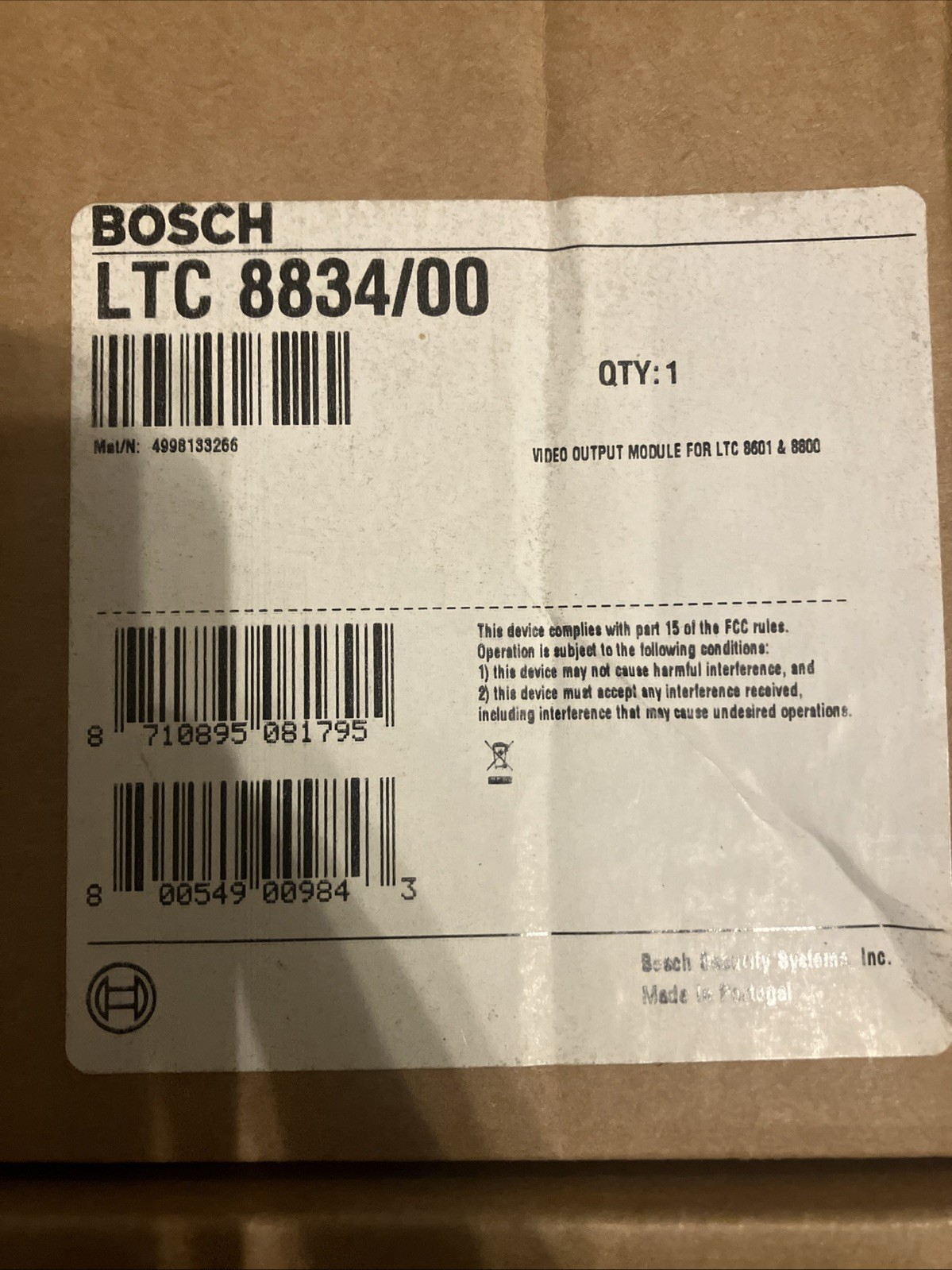 NEW BOSCH LTC 8834/00 VIDEO OUTPUT MODULE FOR LTC 8601 & 8800 LTC 8834 00
