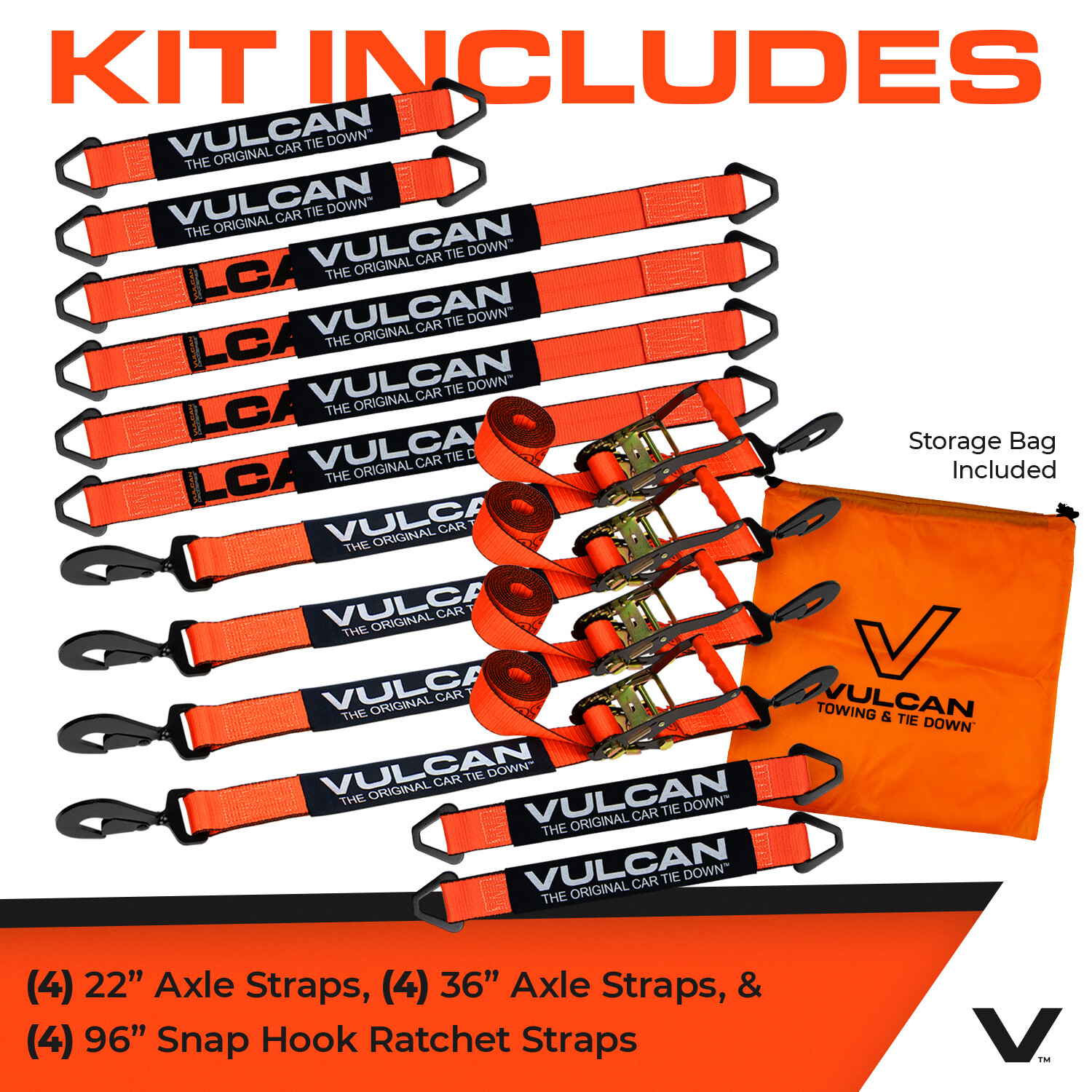 VULCAN PROSeries Orange Axle Strap Tie Down Kit – Snap Hook Ratchet Straps