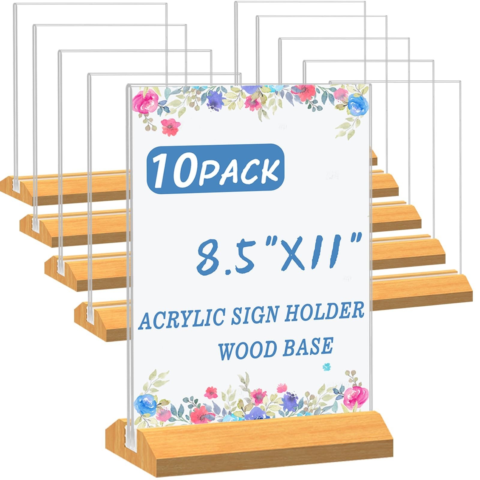 10 Pack Acrylic Sign Holder 8.5 x 11 Inch with Wood Base,Signs Stand for Menu…