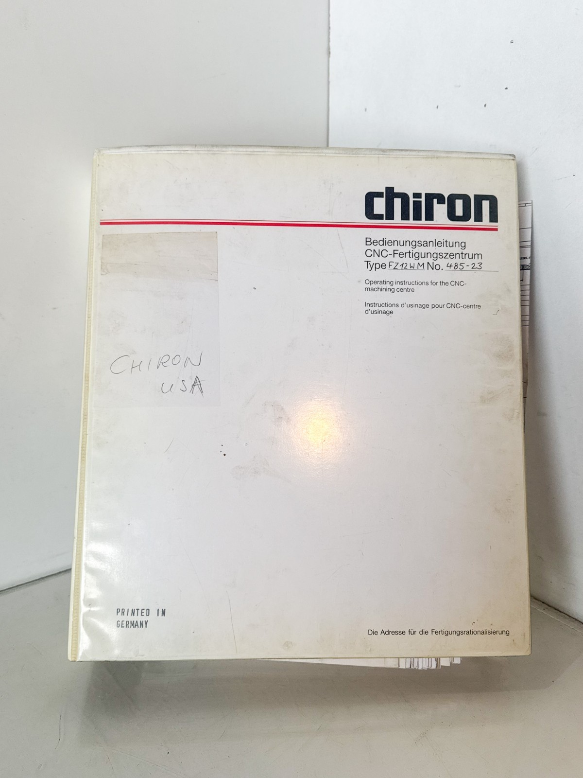 CHIRON FZ12-WM NO. 485-23 INSTRUCTION MANUAL CNC (EL25)