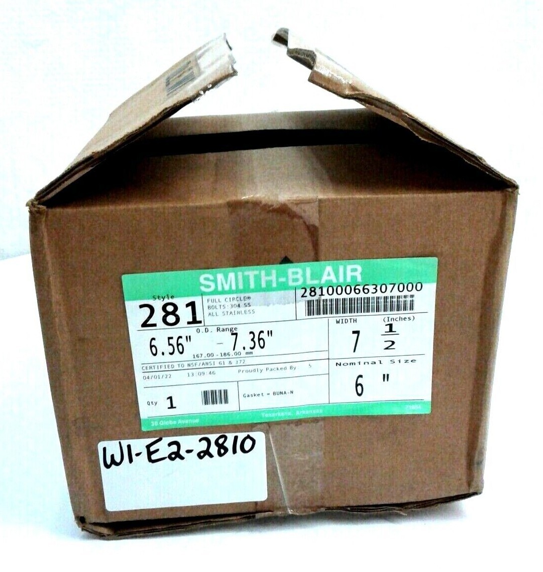 Smith-Blair 281 Full Circle 304 SS O.D.Range 6.56″-7.36″ Width 7 1/2″ Nominal 6″