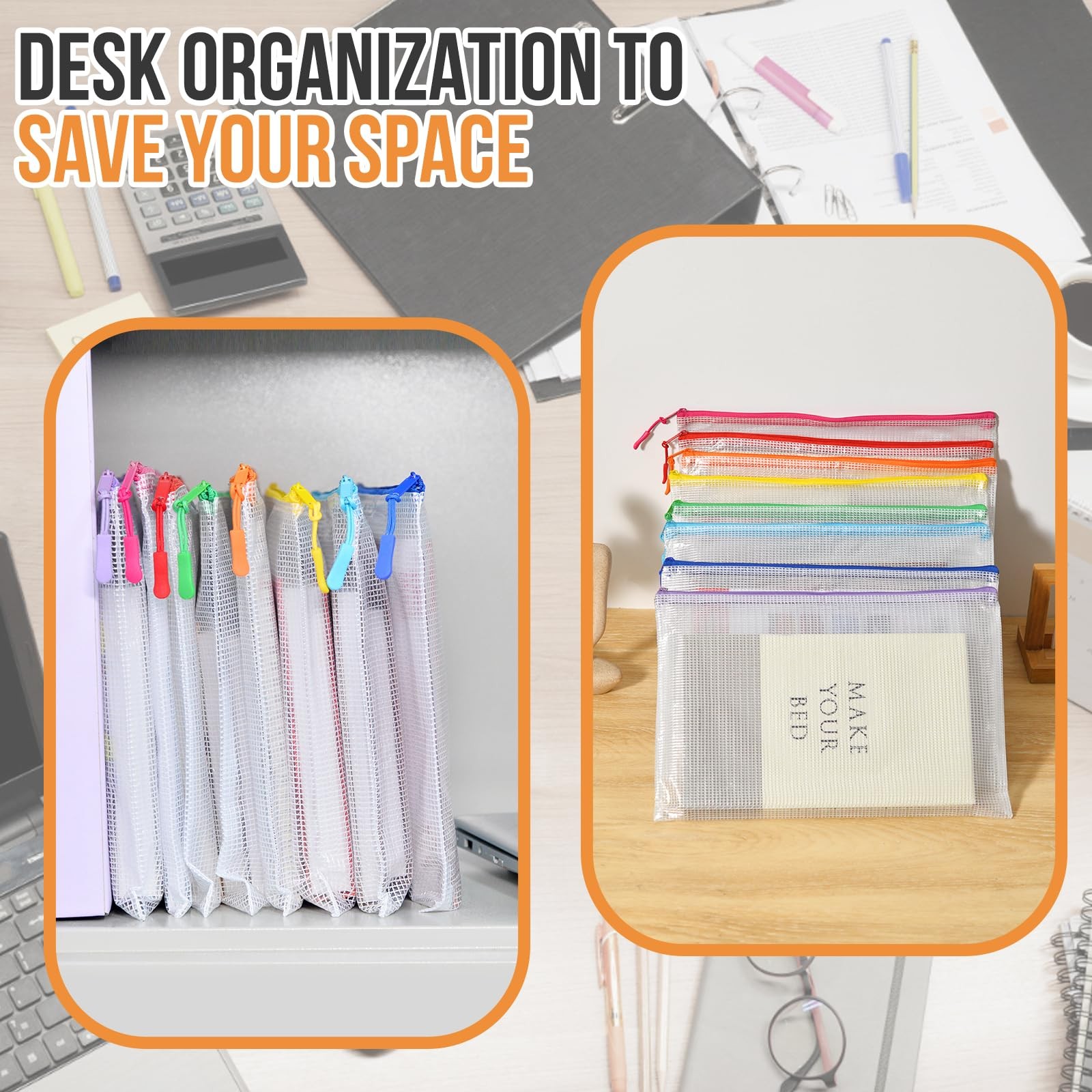 24pcs Mesh Zipper Pouch File Bags Puzzle Storage Bags, A3 17×12 A3, 8 Colors