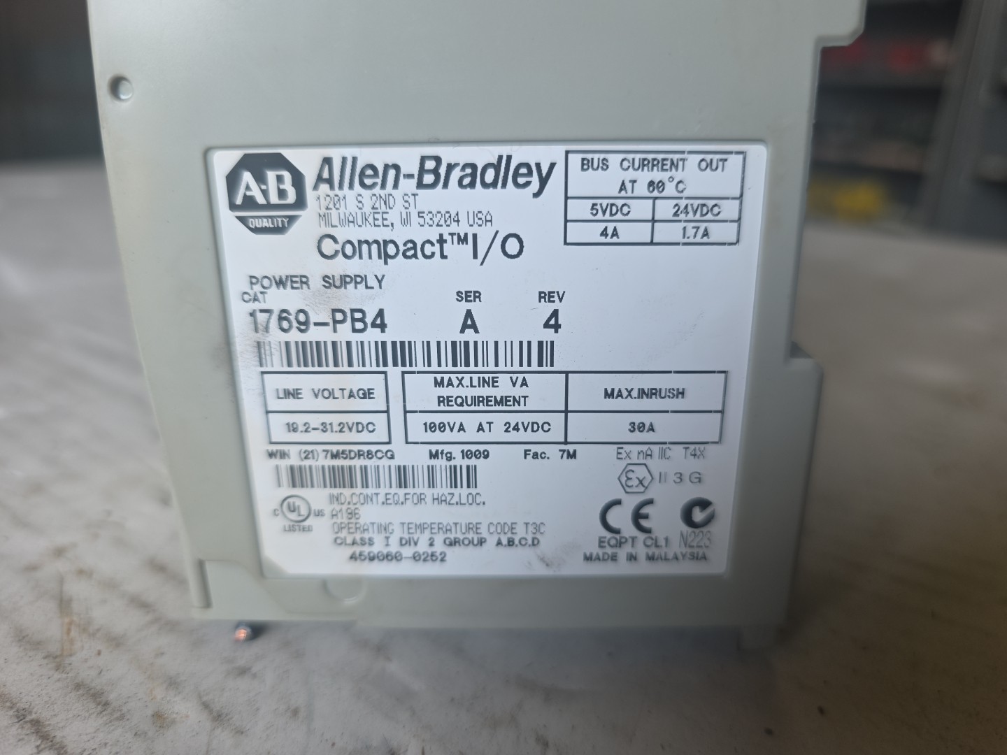 Allen Bradley Unit with 1769-PB4, 1769-IQI6, and Prosoft MVI69-GEC