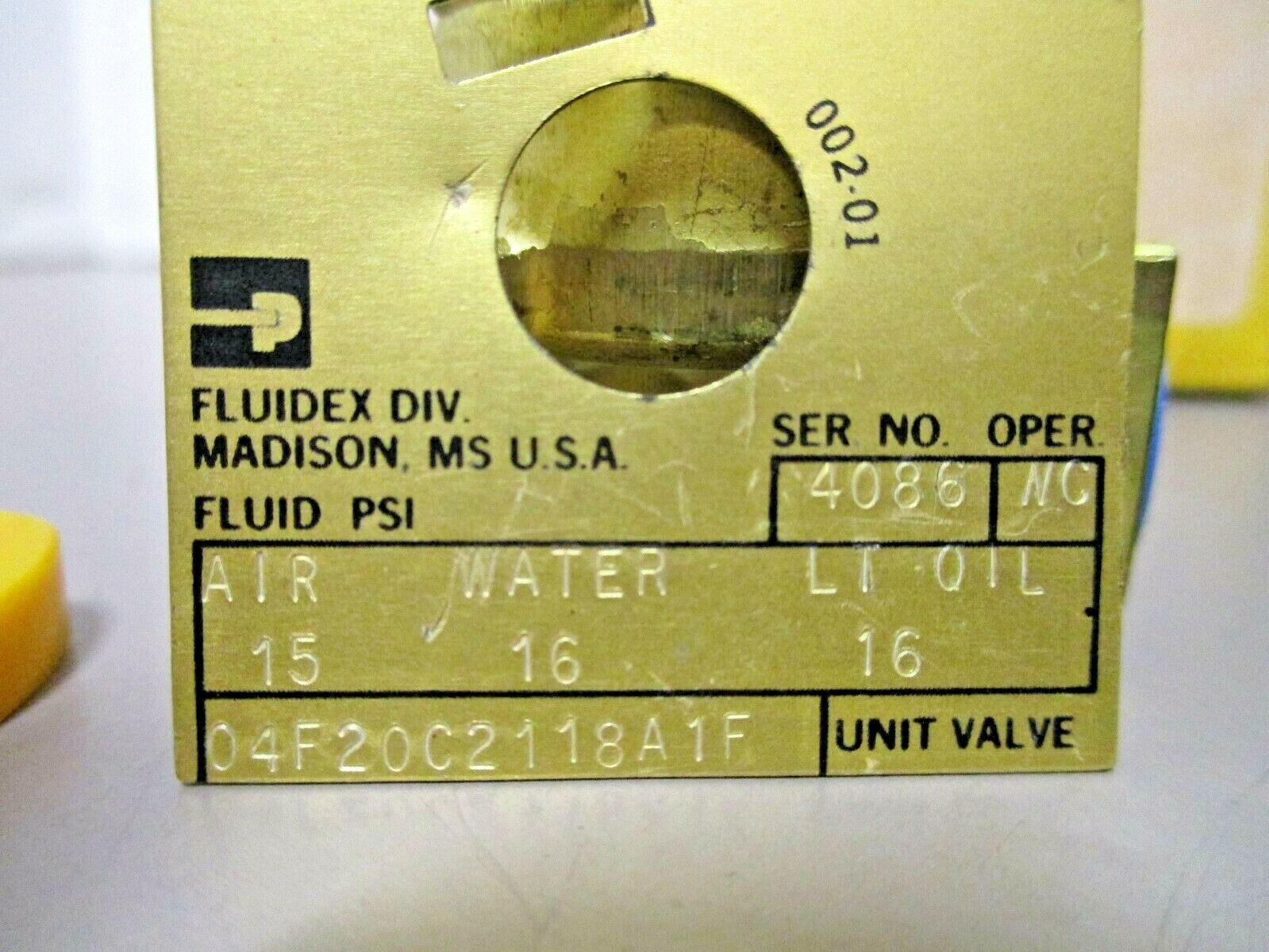 Parker 04F20C2118A1F Unit Valve 1/4 x 9/32 with 1FGC75 Type 1F 12vdc Solenoid