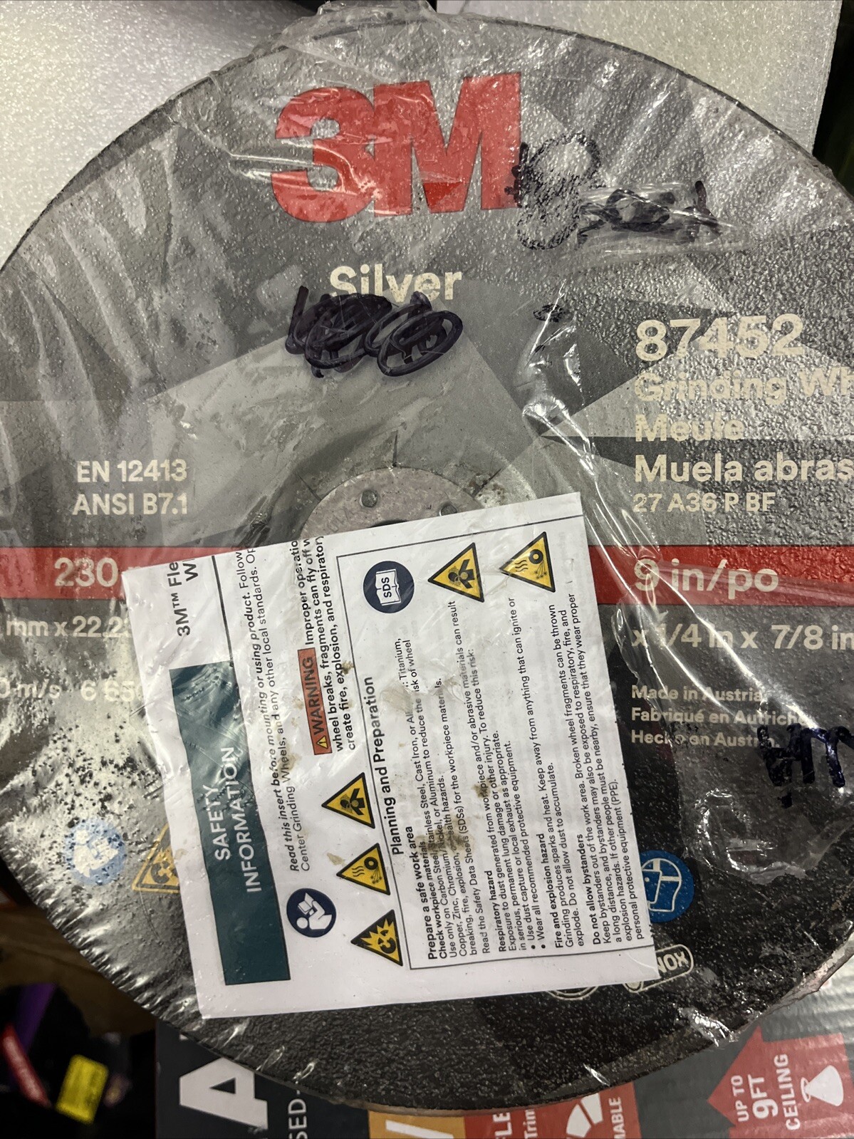 3M Silver Depressed Center Grinding Wheel, 87452, T27, 9 in x 1/4 (Case of 5