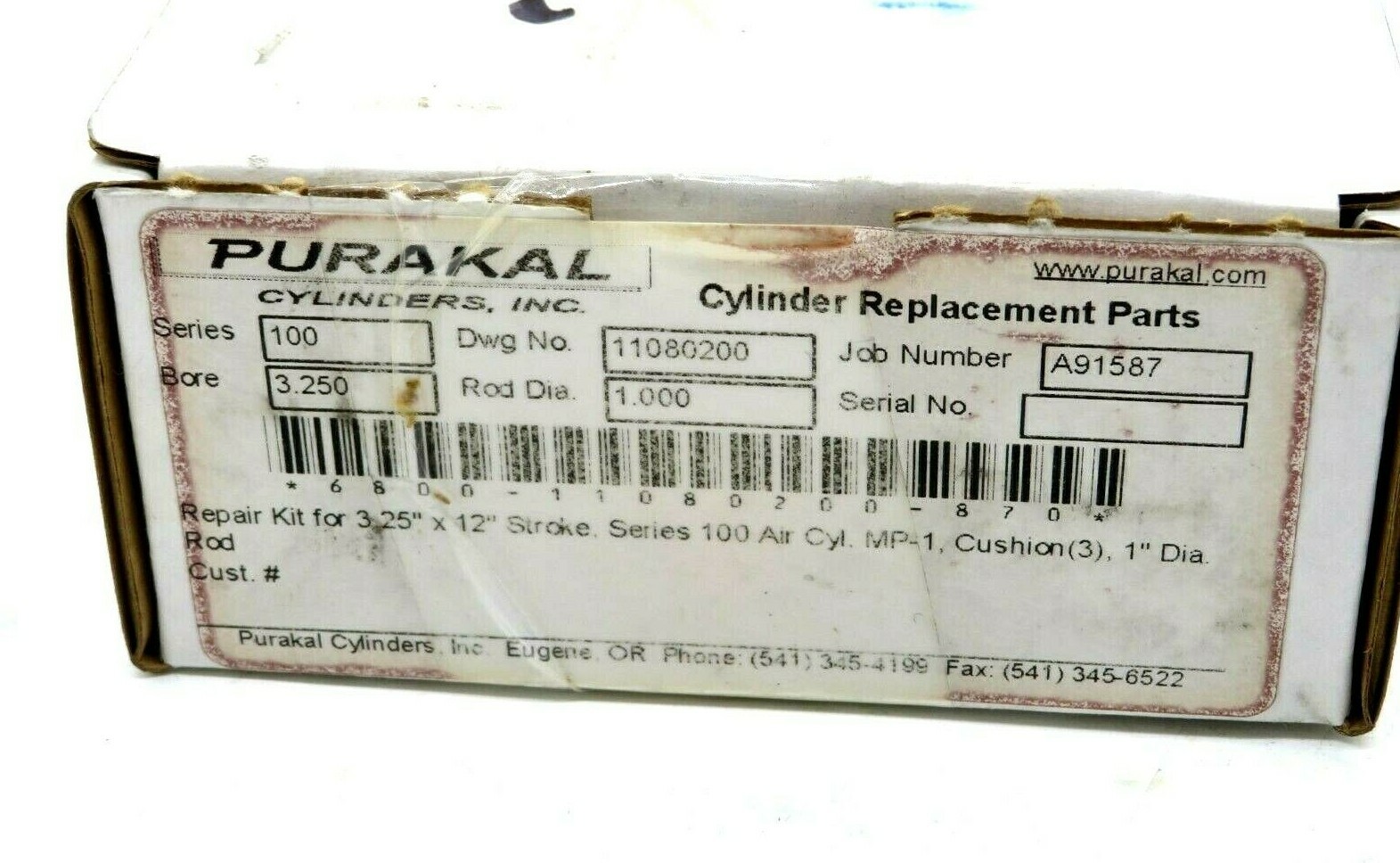 NEW PURAKAL CYLINDERS SERIES 100 BORE 3.250 REPAIR KIT FOR 3.25″ X 12″ STROKE