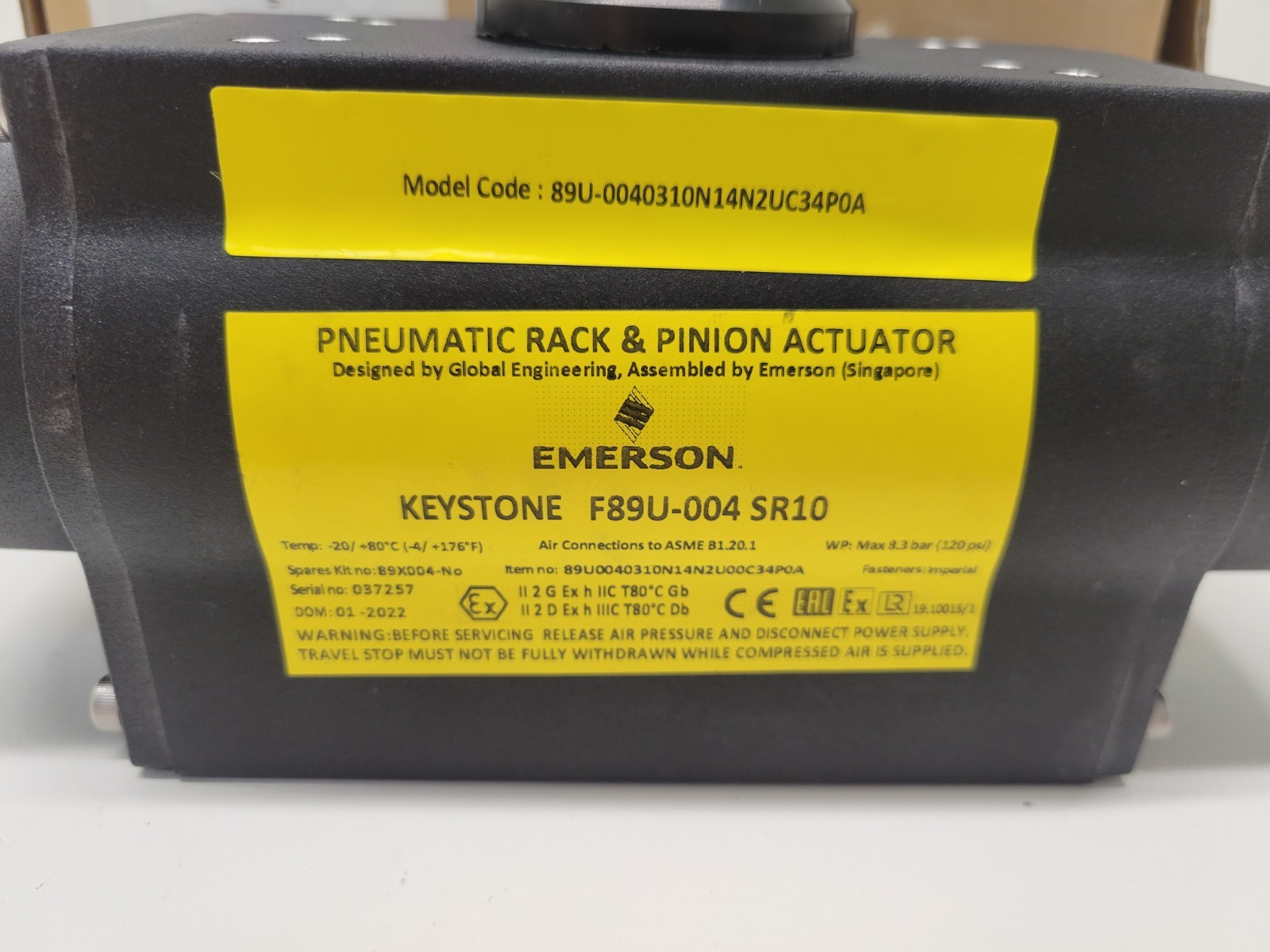 NEW OLD STOCK! EMERSON KEYSTONE PINION ACTUATOR F89U-004-SR10