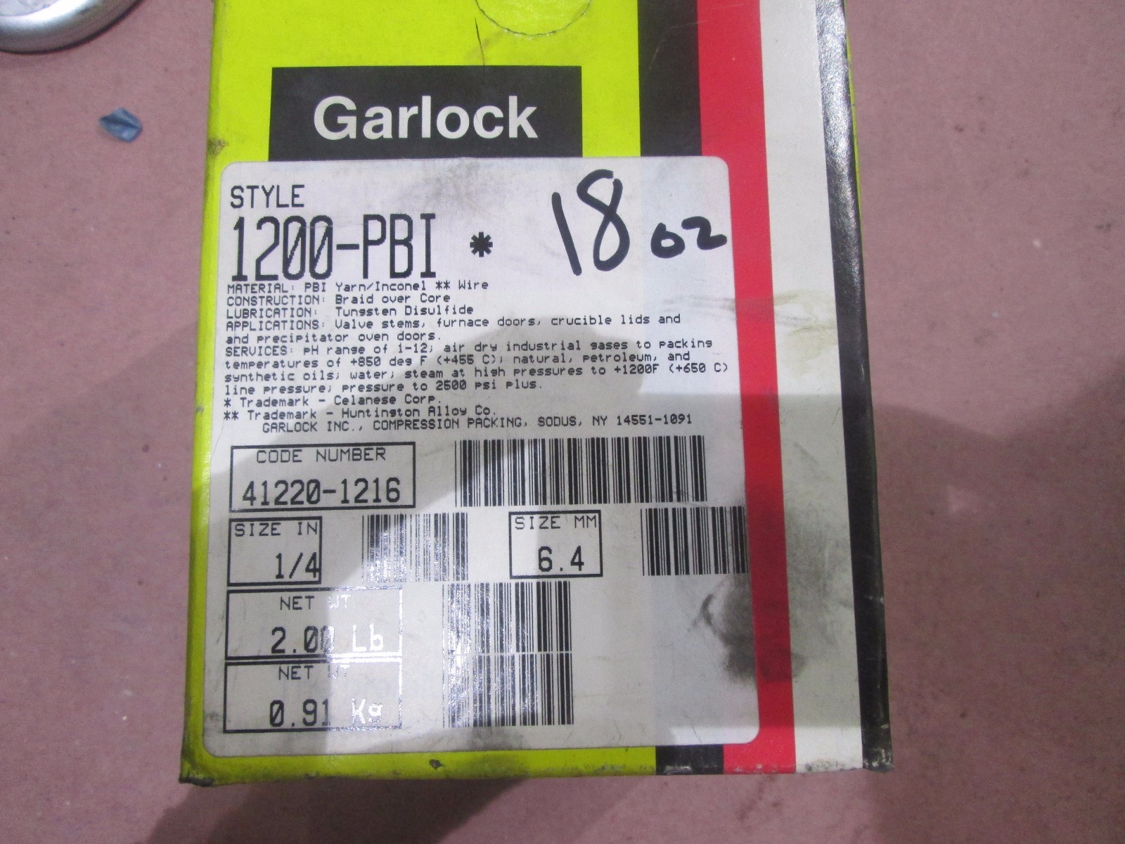 Garlock Mechanical Compression Packing 1200PBI 1/4″ 1 LB Partial Roll