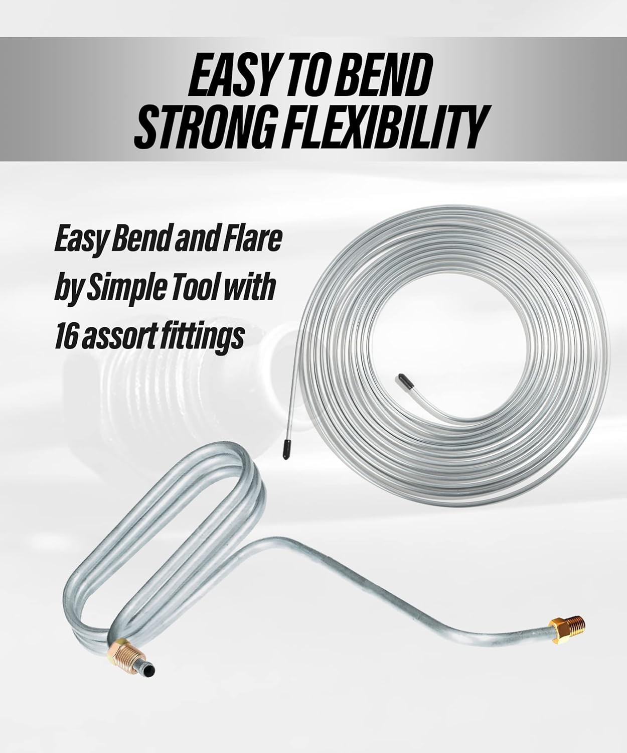 25 Ft Flexible Brake Line Tubing Kit Copper Nickel Brake Line w/ 16 Fittings