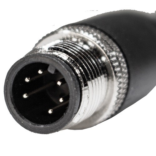 Single Key (M12) Micro-Link Plug Assembly, Male ST., 6 pole, 6.6′, 24 AWG