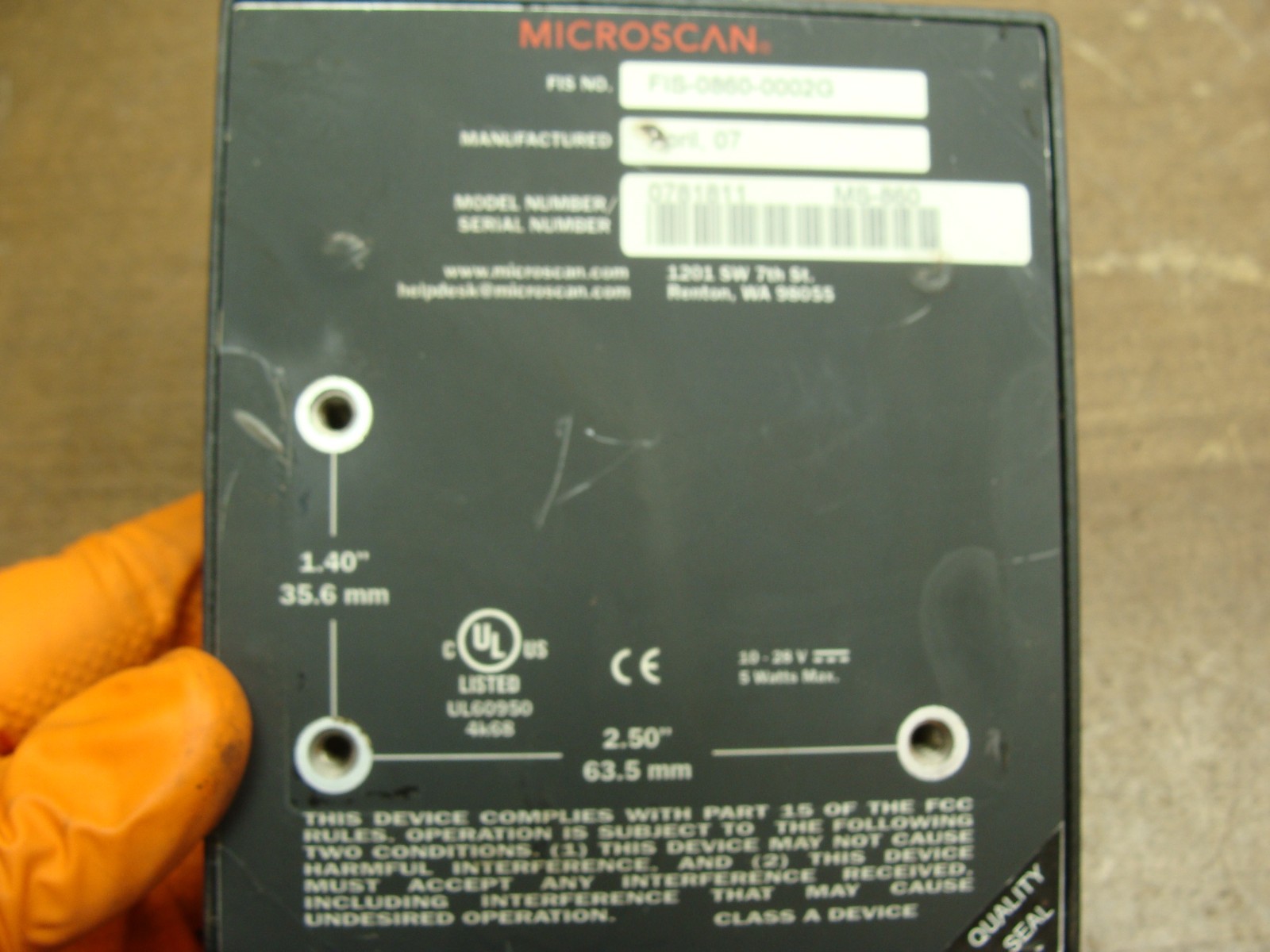 MICROSCAN 860 BARCODE SCANNER READER FIXED MOUNT FIS-0860-0002G