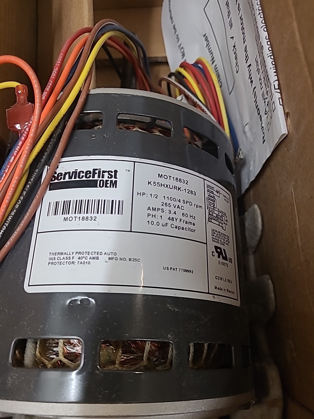 Trane MOT18832 265V 1/2HP 1100 RPM 4 SPDMotor
