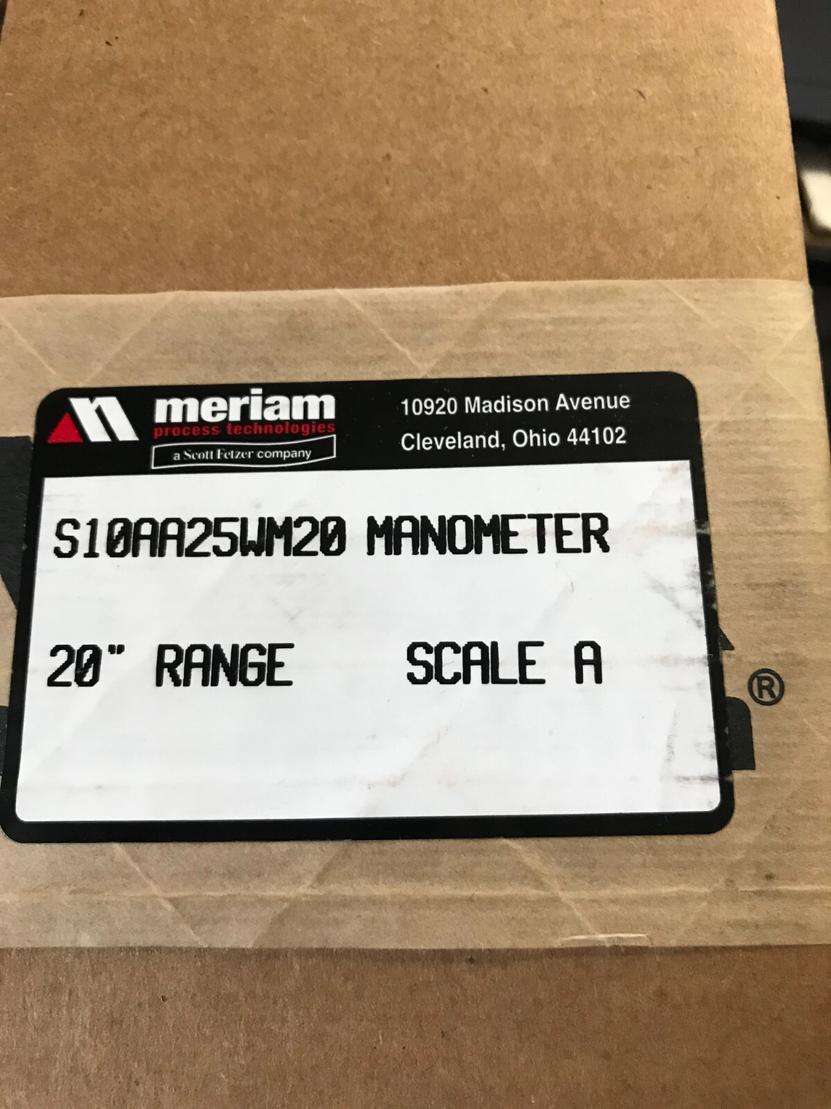 MERIAM S10AA25WM U TYPE, MANOMETER 20″ RANGE SCALE A