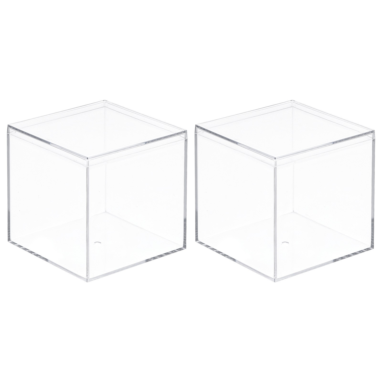 2 x Clear Acrylic Plastic Storage Box Square Cube Display w Lid 9.5×9.5×9.5cm