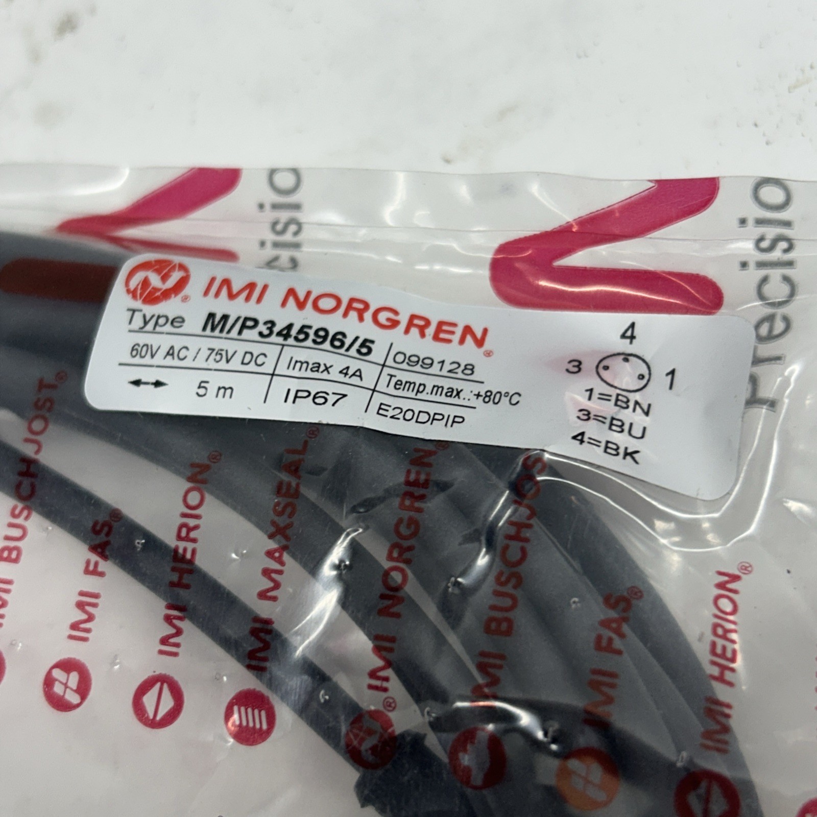 Imi Norgren M/p34596/5 Cable Assembly 71903986. E20dpip 60vac/75vdc Ip67