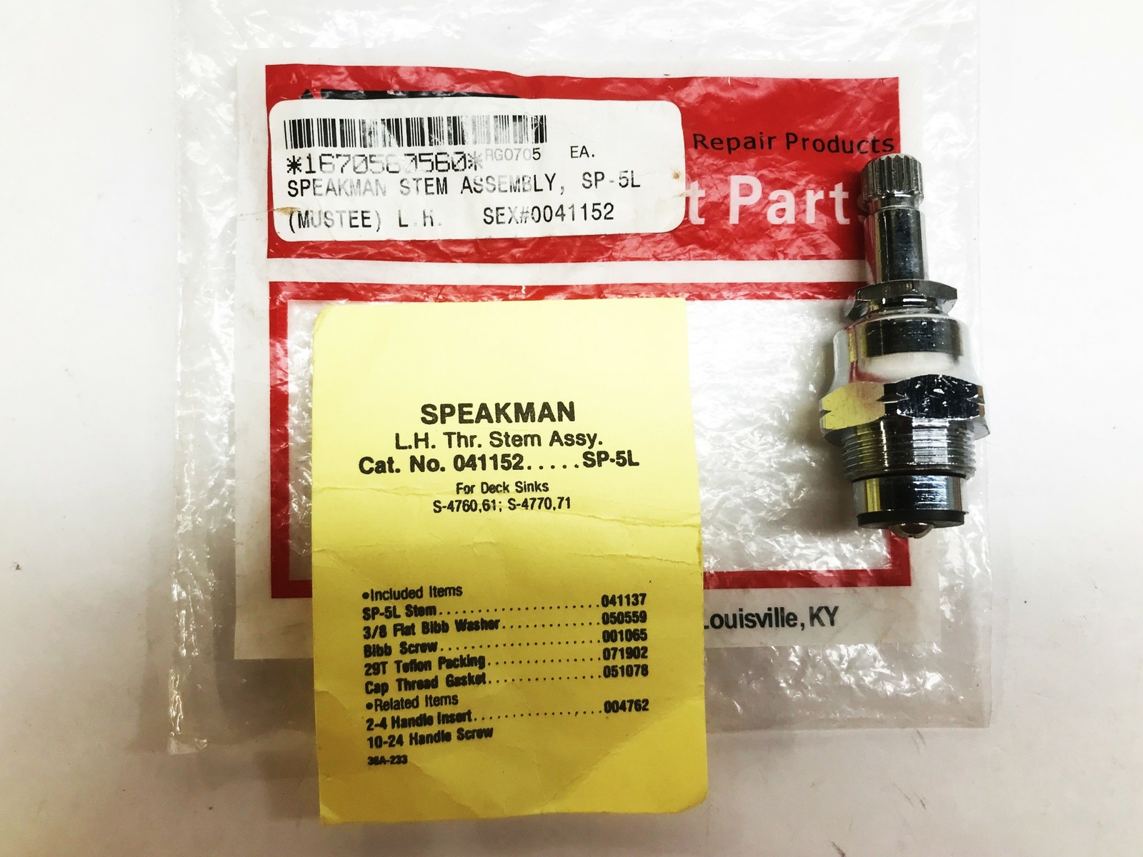 Sexauer/Speakman SP-5L Left Hand Thread Stem Assembly 41152 NOS