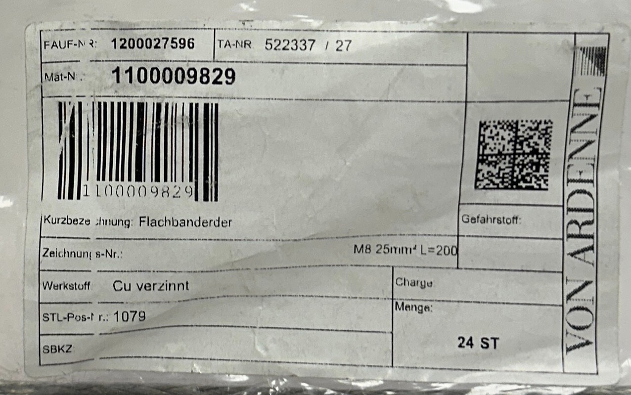 12 VON ARDENNE 1200027596 / 1100009829 FLAT STRIP ELECTRODES M8 25mm L=200 NSNP