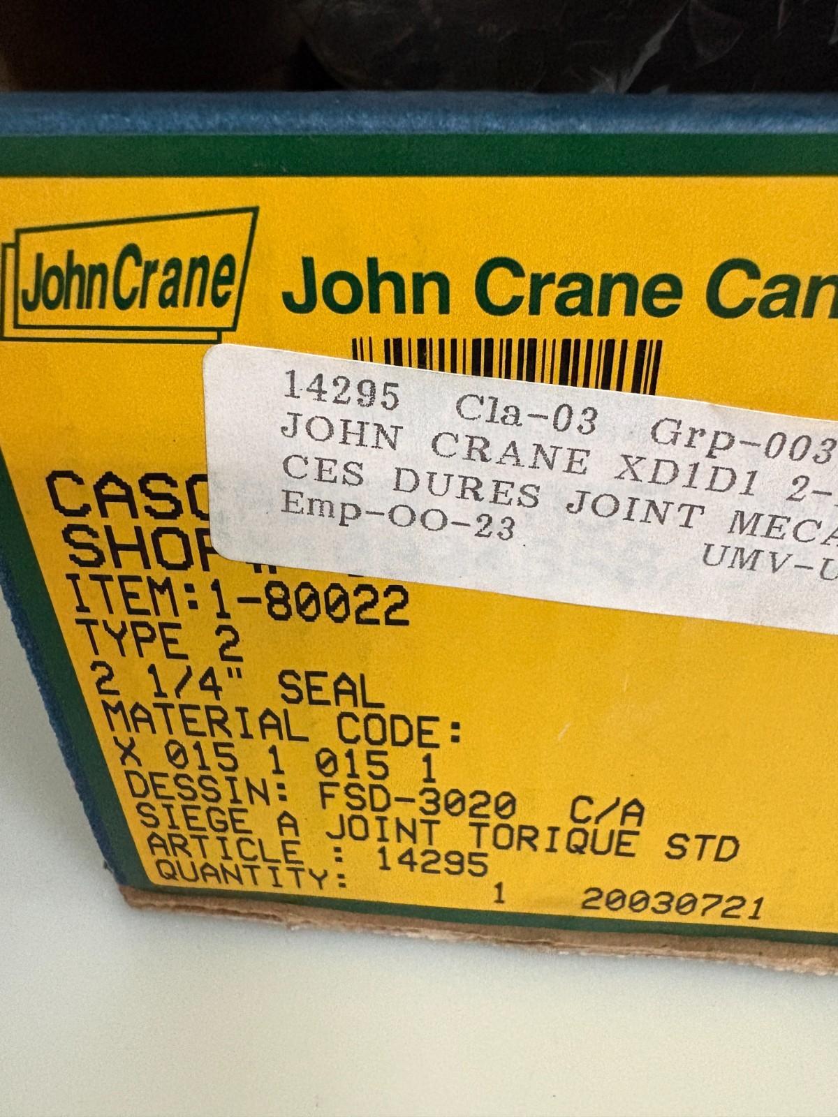 JOHN CRANE MECHANICAL SEAL TYPE 2 2 1/4″ FSD-3020 #1-80022 #14295
