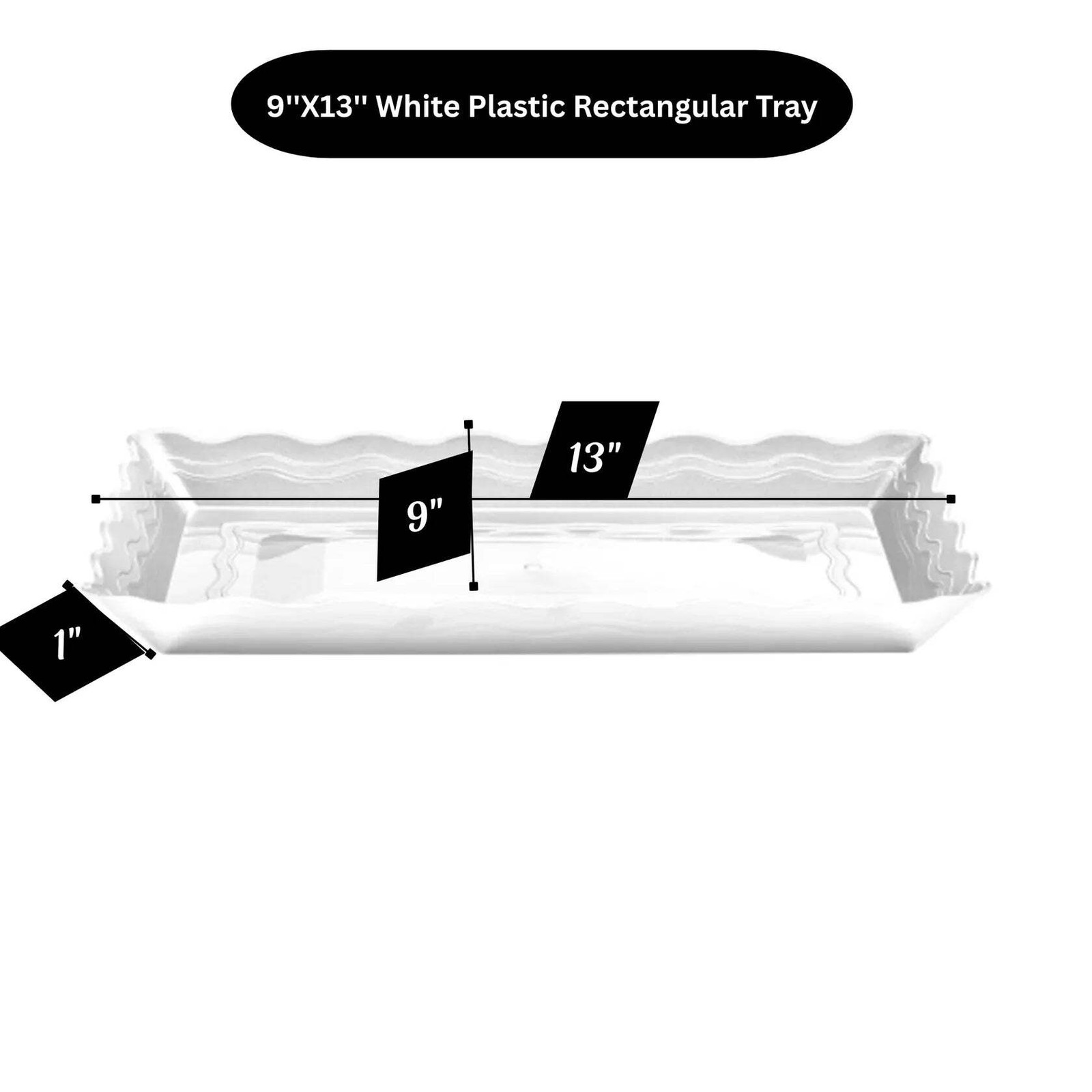 9”X13” White Plastic Rectangular Tray: 1 CT