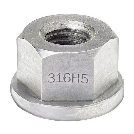 Flange Nut, M12-1.75, 316 Stainless Steel, 316 H5, Plain, 18 Mm Hex Wd, 9 51/64