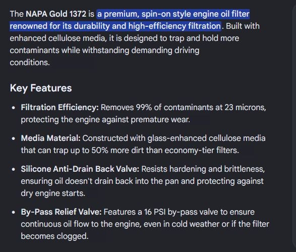 1 NEW NAPA 1372 GOLD OIL FILTER NIB ***MAKE OFFER***