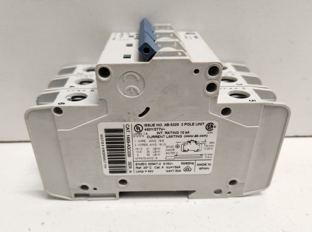 NEW NO BOX! ALLEN-BRADLEY SER.A 3A 480Y/277V 3-P CIRCUIT BREAKER 1489-A3C030