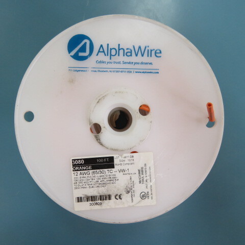 ALPHA 3080 Qty of 100 per Lot 12 AWG Hook-Up Wire 65/30 Orange 600V 100.0′ (3