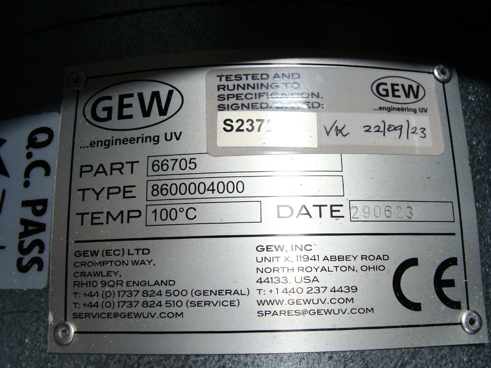 New GEW Rhino / RLT Engineering UV Curing System For Printing & Coating W/ E2C