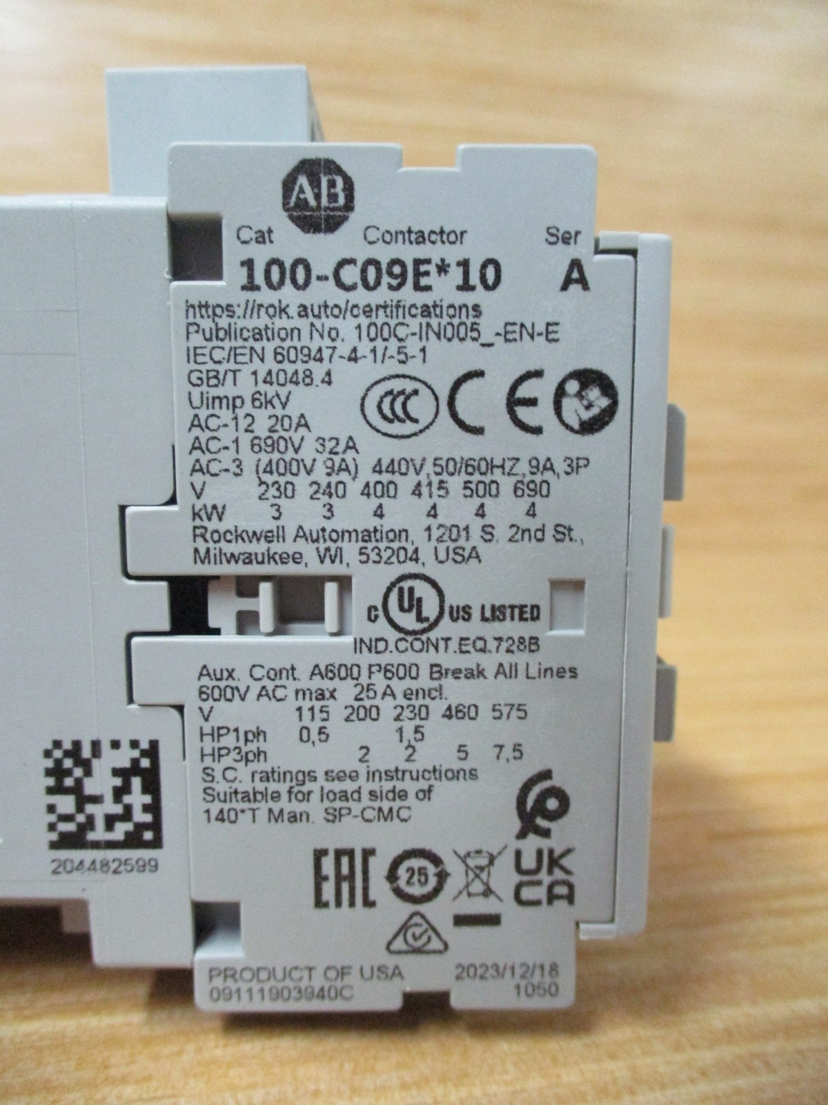 Allen Bradley 100-C09EJ10 Contactor 100C09EJ10 Mounted