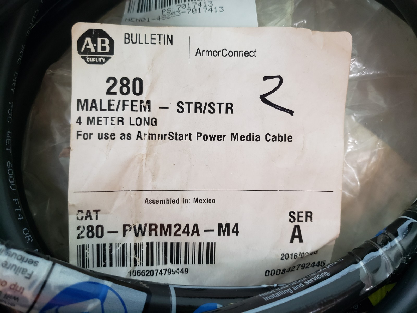 UNUSED – Allen-Bradley 280-PWRM24A-M4 Ser. A Armor Connect Power Media Cable