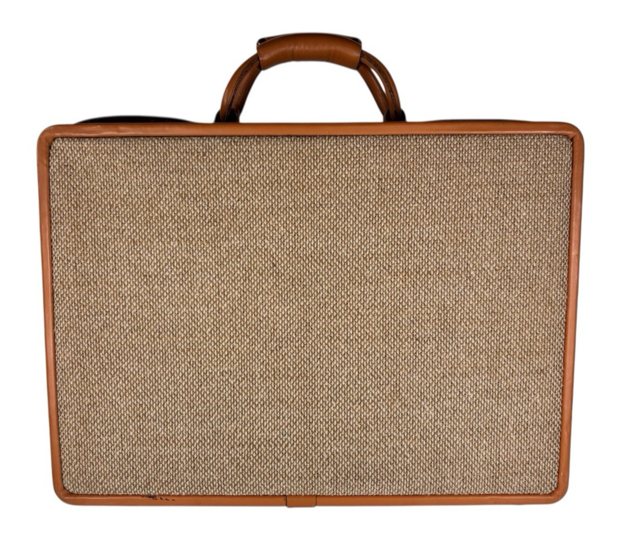 VINTAGE Jute Attaché Burlap Briefcase with Keys Leather Trim Brass Hardware