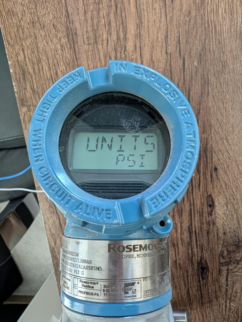 ROSEMOUNT PRESSURE TRANSMITTER , Model 3051CG5A02A1AS5E5M5 2000 psi (C1)