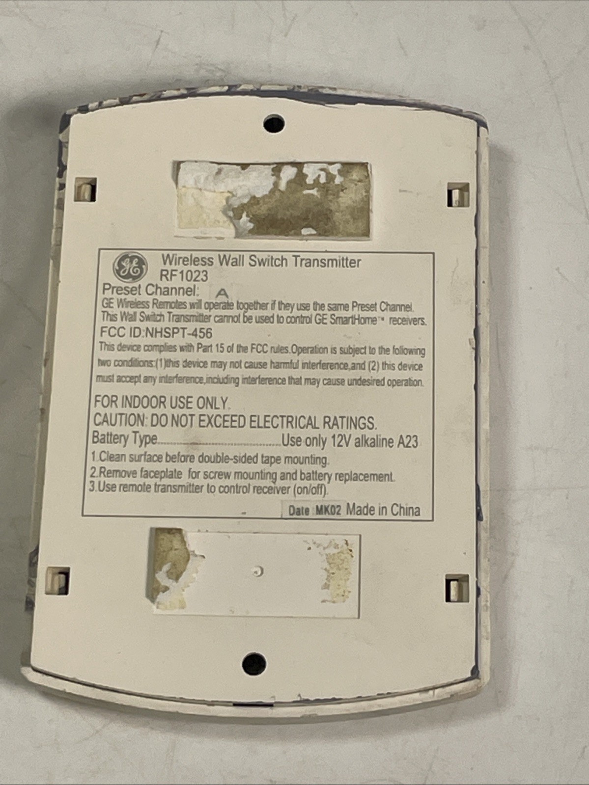 General Electric GE RF1023 Wall Switch Kit Additional Wall Mount Control Used