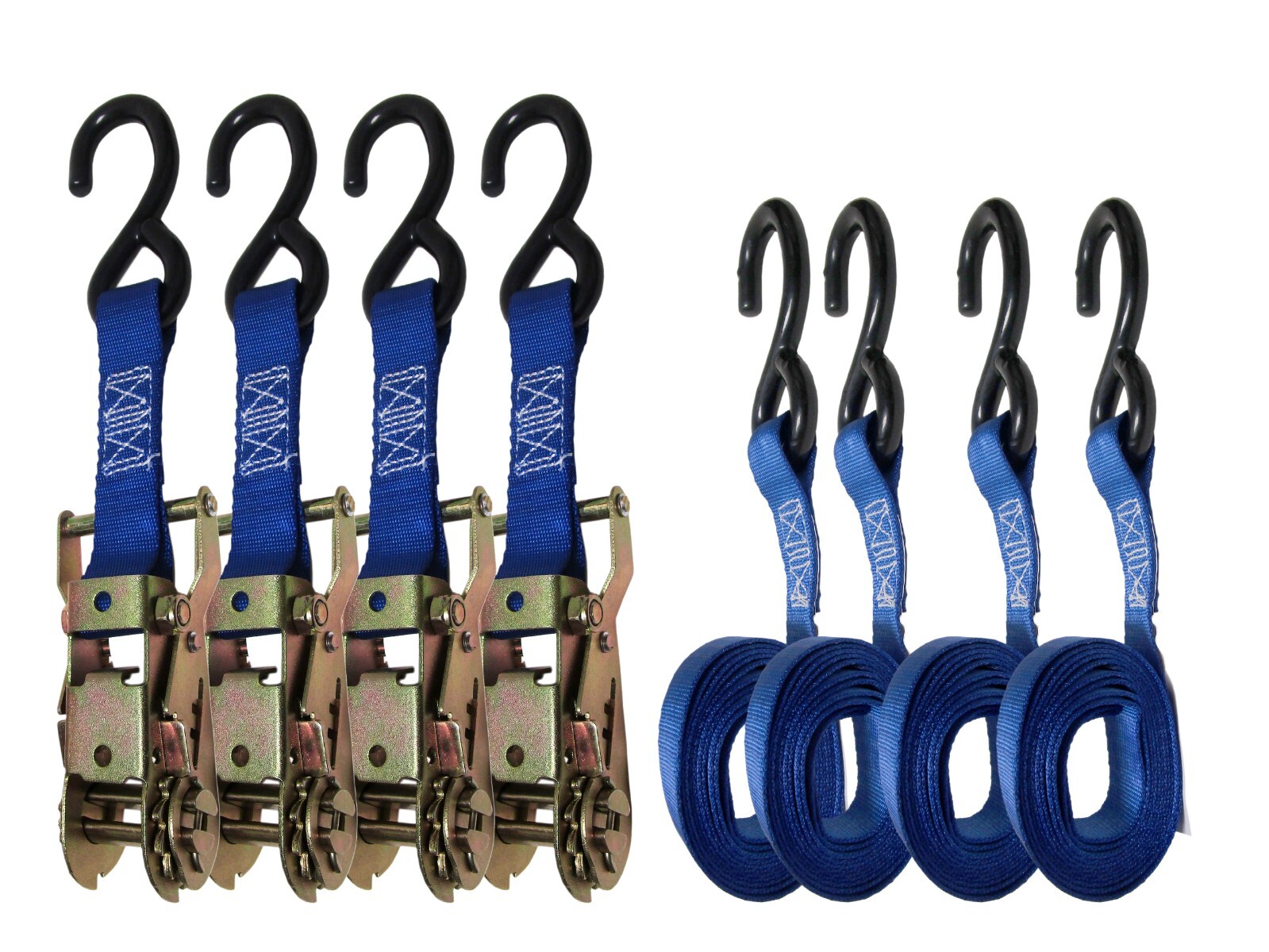 1″ x 12 FT Blue Ratchet Tie Down with Coated S Hook, Pack of Four Cargo Control