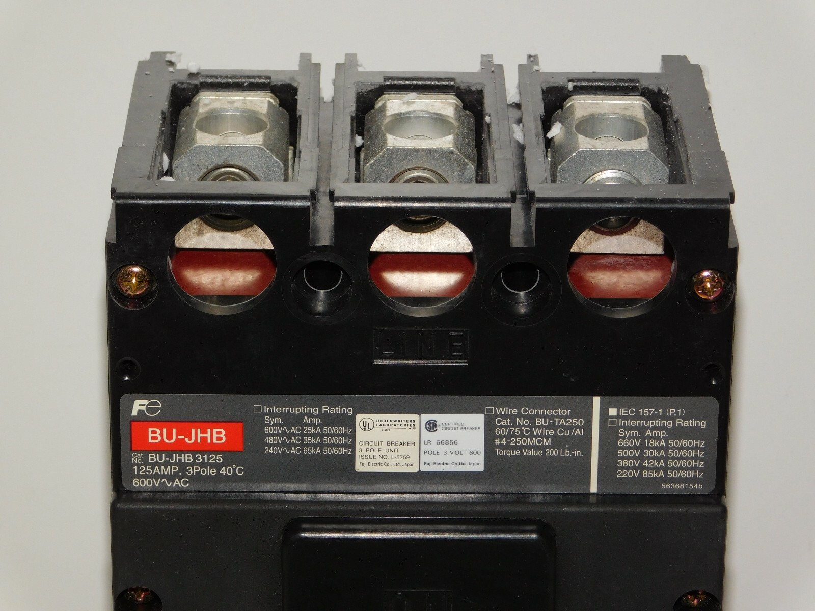 New Fuji Electric BU-JHB 3125 Industrial 600VAC 125A 3 Pole Circuit Breaker Unit