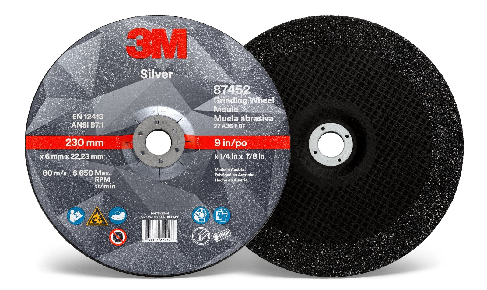 3M Silver Depressed Center Grinding Wheel, 87452, T27, 9 in x 1/4 (Case of 20)