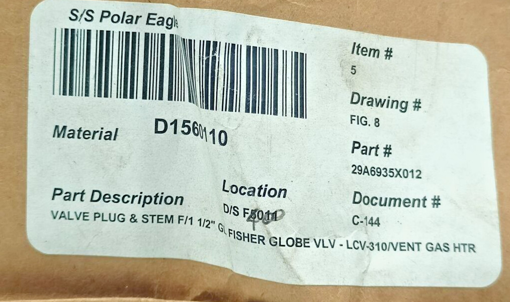 FISHER 29A6935X012 PLUG/STEM NEW FAST SHIPPING
