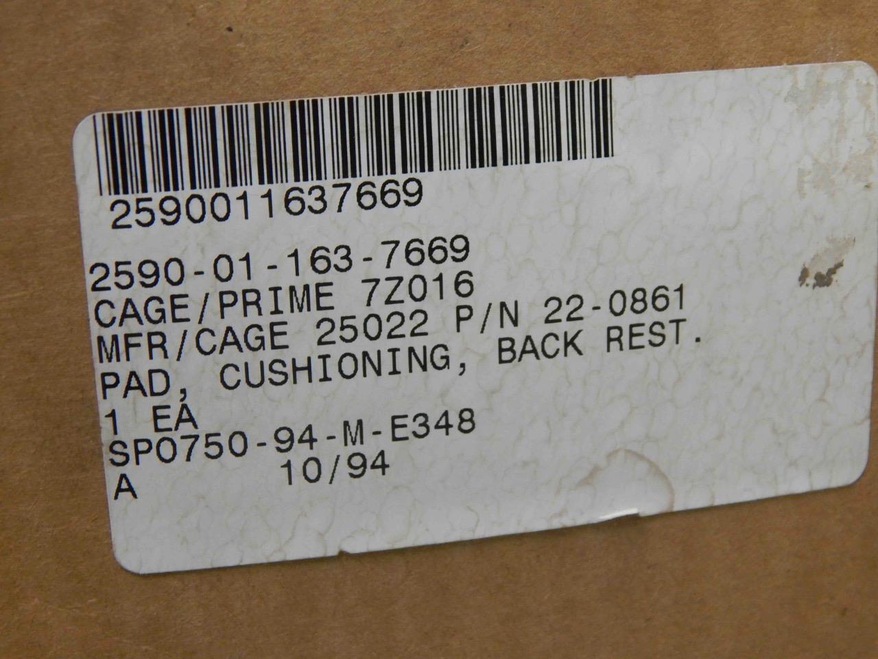 Back Rest Cushioning Pad 22-0861 2590-01-163-7669 NEW