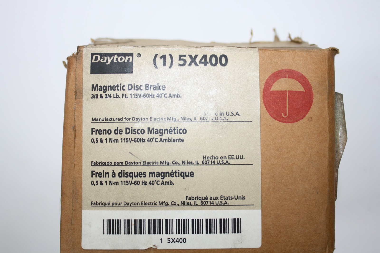 Dayton 5X400A Magnetic Disc Brake 3/8 & 3/4 lb. Feet 115V 60Hz – New