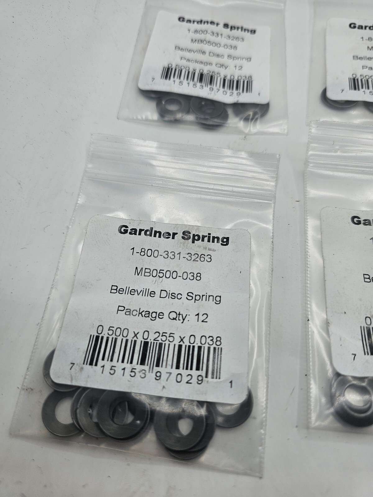(QTY 48) Gardner Spring MB0500-38 Belleville Disc Springs, 0.500x 0.255x 0.038