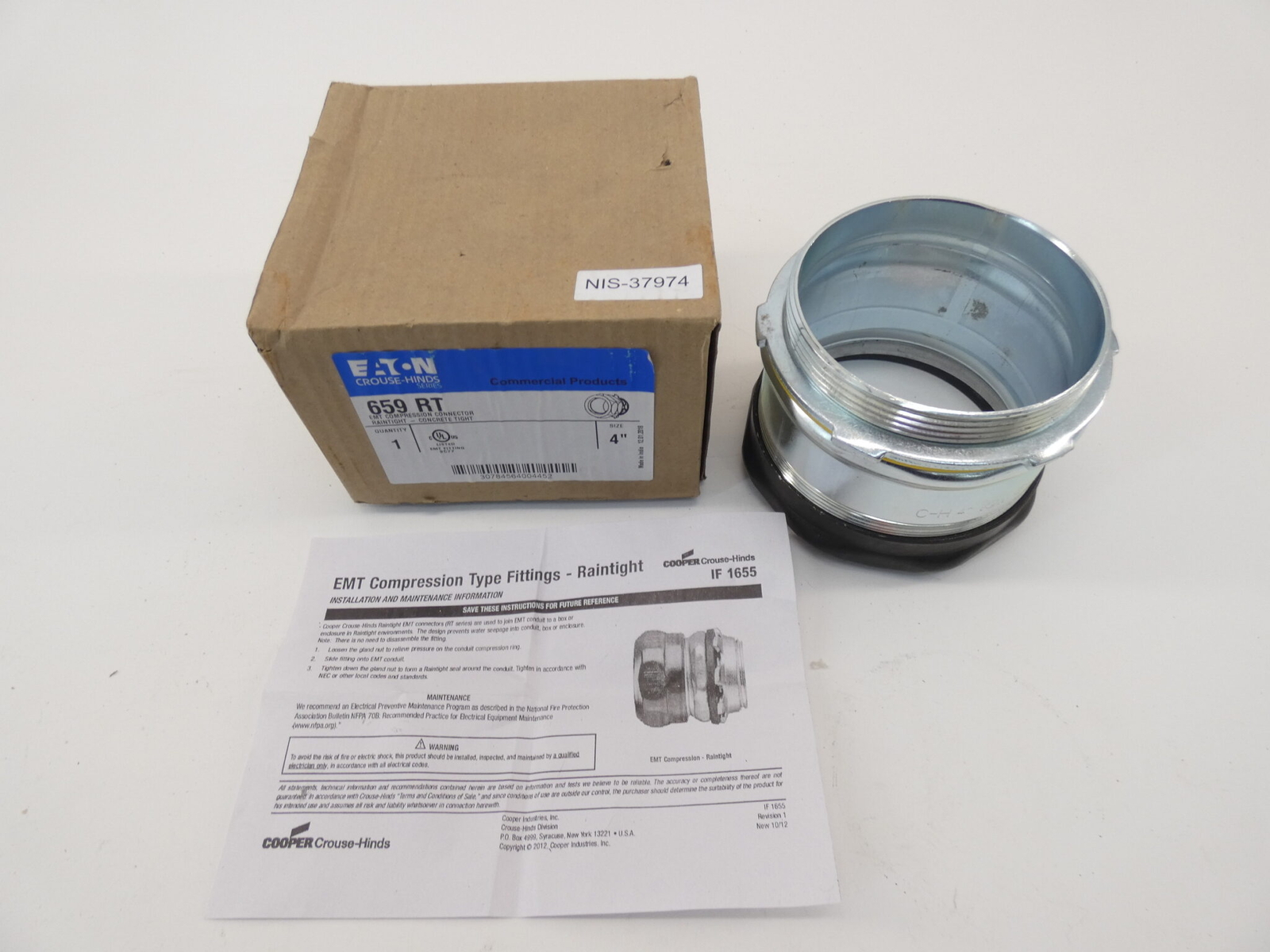 Eaton Crouse-Hinds 659RT EMT 4″ Compression Raintight Connector – NEW Surplus!