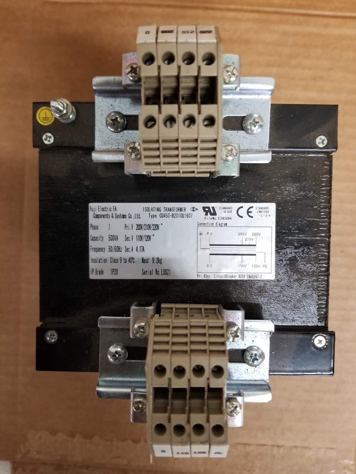 Fuji CU450-B2010U1607 Isolating Transformer 1 phase 500va 200/220v 120v