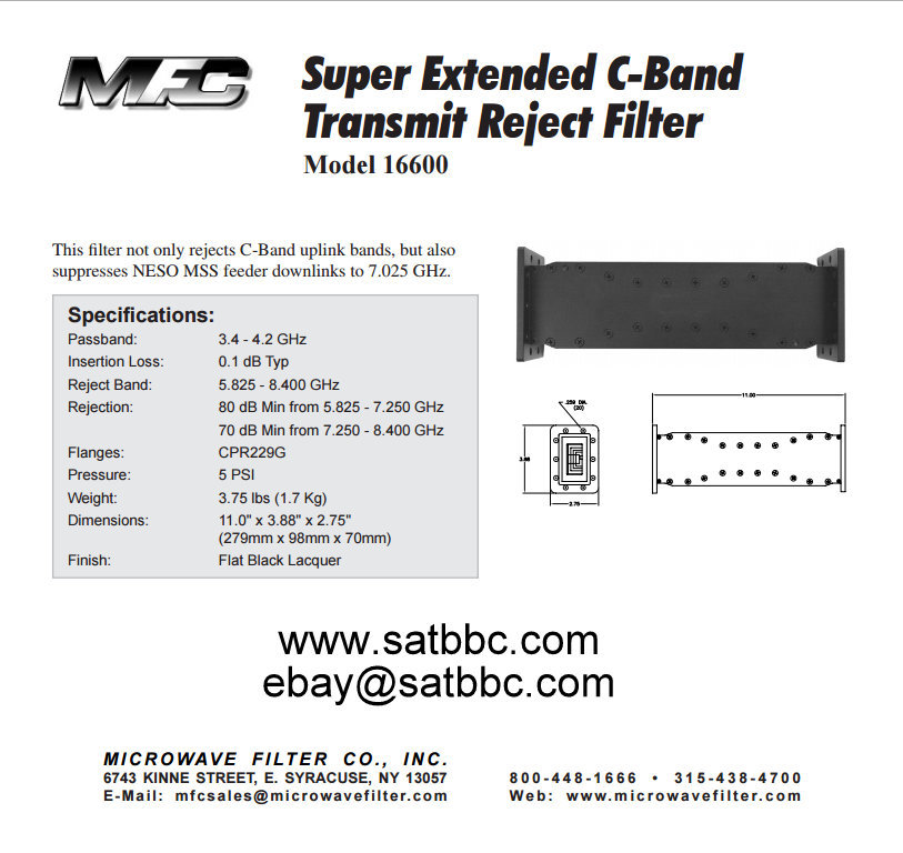 MFC Super Extended C-Band Transmit Reject Filter Model 16600