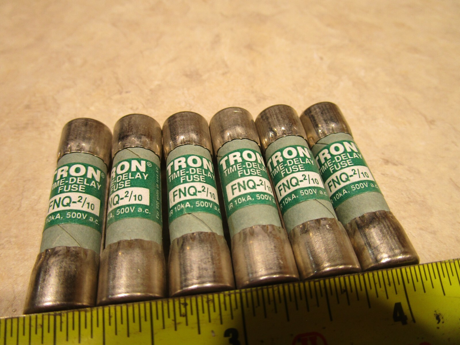 LOT OF 6 BUSSMANN FNQ-2/10, 2/10A, 500V, TIME DELAY FUSES, H0054
