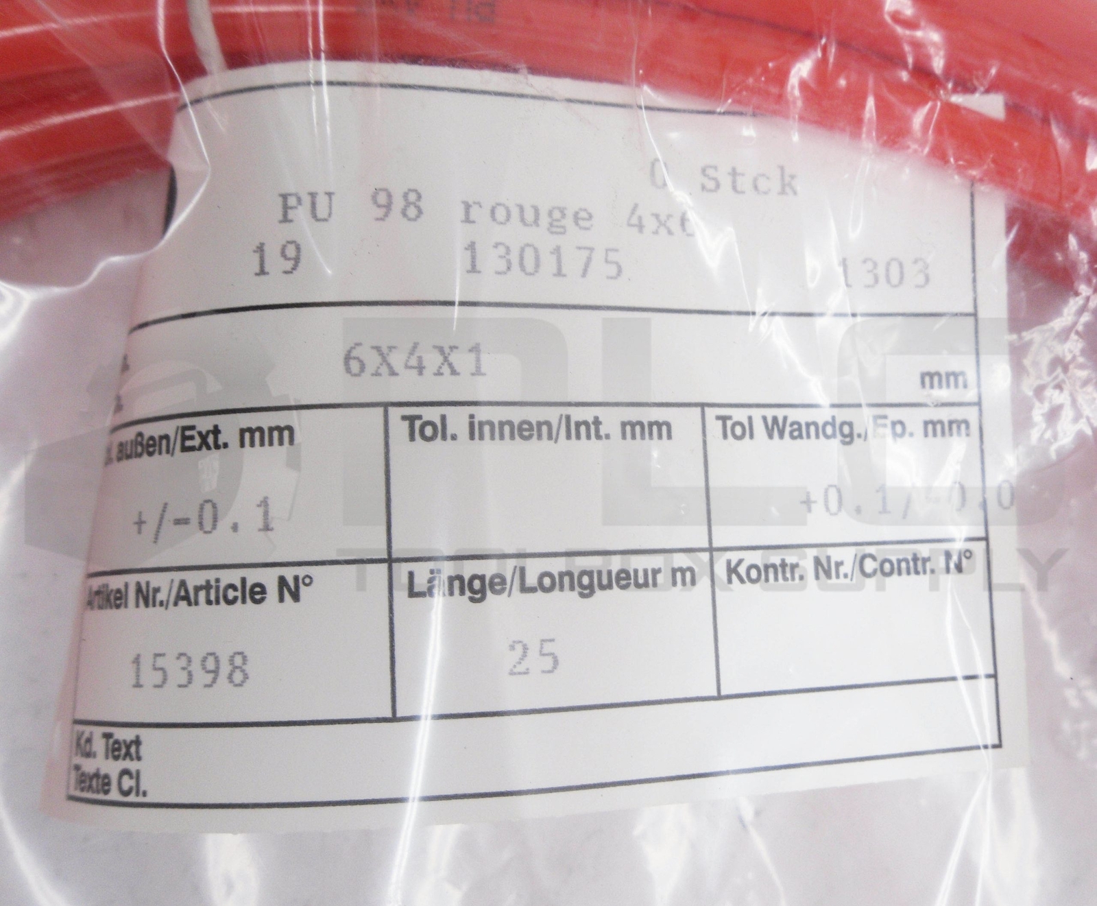 NEW STAUBLI 130175 POLYURETHAN TUBING 25M RED 6X4X1 PU 98 4X6