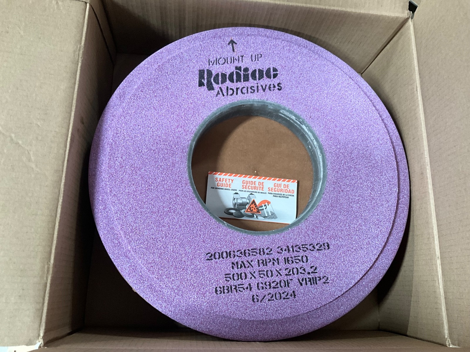 Radiac Abrasives 500x50x203.2mm Grinding Wheel 38A54J20F VHP-2 20″x2″x8″ 1650 RP