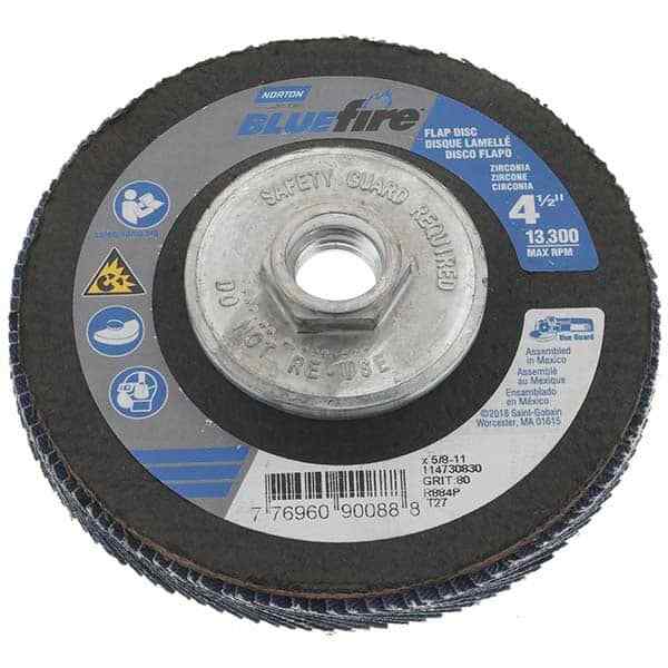 5 Pack Flap Discs Flap Disc: 5/8-11 Hole, 80 Grit, Zirconia Alumina, Type 27
