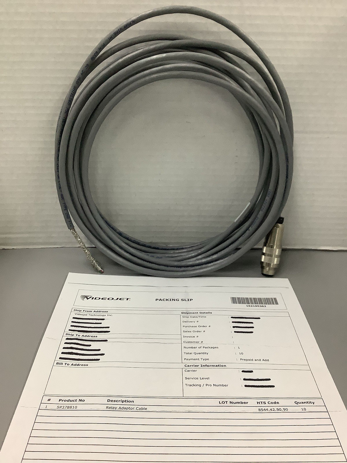 Videojet SP378810 ≈20ft Relay Adapter Cable w/ 7 Pin DIN Plug (R32)