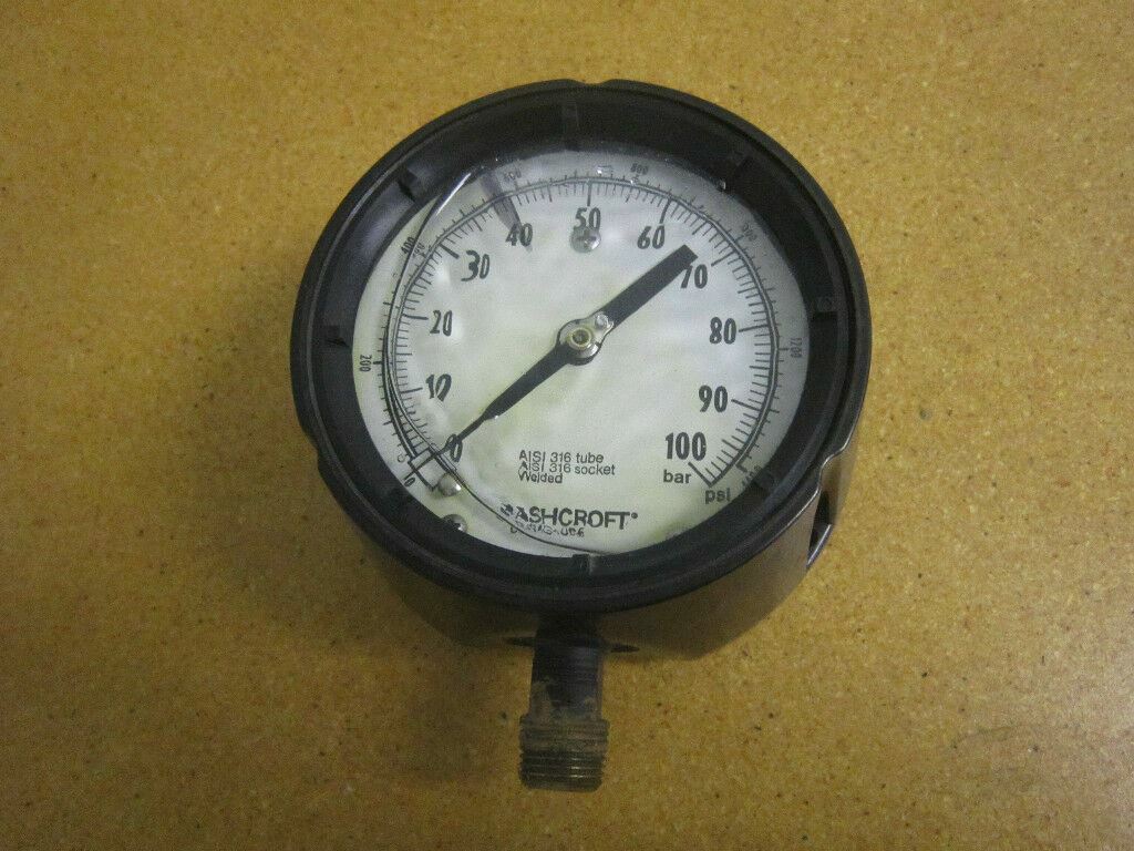 Ashcroft AISI 316 Tube 0-1400 PSI 0-100 BAR Gauge With Glycerine 1/2″ NPT