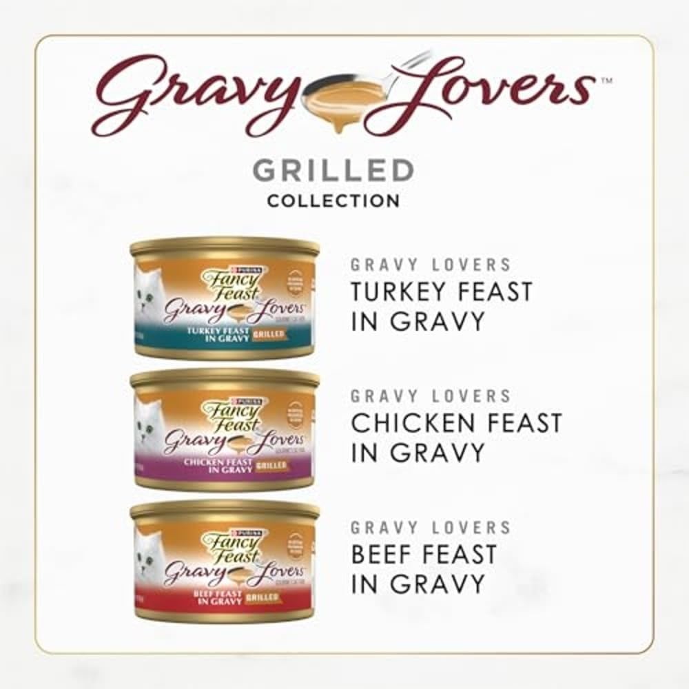 60 Cans Fancy Feast Gravy Wet Cat Food Variety Pack, Gravy Lovers Poultry Beef